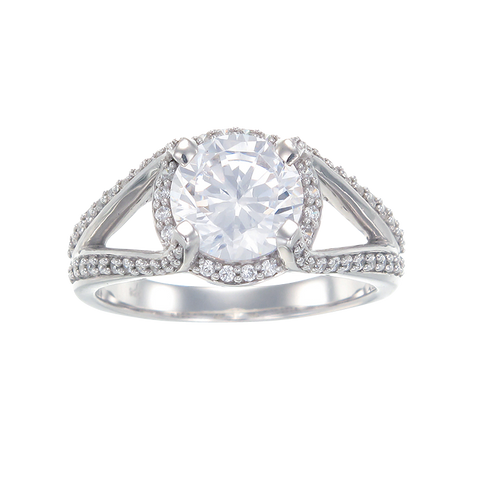 Split Band Sparkling Oval Ring with Halo