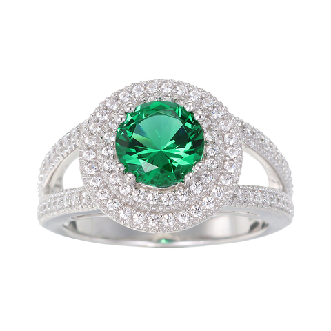 Green Alpinite Double Halo Ring