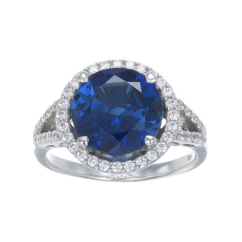 Classic Round Blue Sapphire Ring with Halo