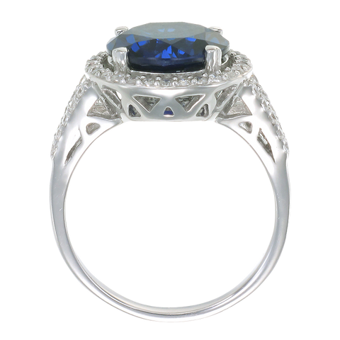 Classic Round Blue Sapphire Ring with Halo