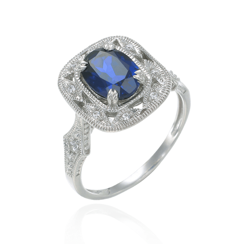 Deco Inspired Blue Sapphire Ring