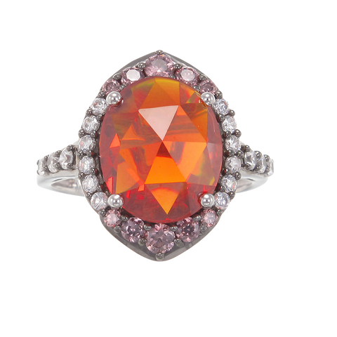 Glowing Firey Orange, Rhodolite and White AAA CZ Ring