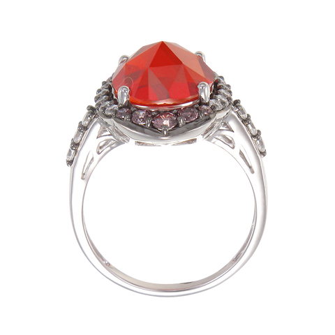 Glowing Firey Orange, Rhodolite and White AAA CZ Ring