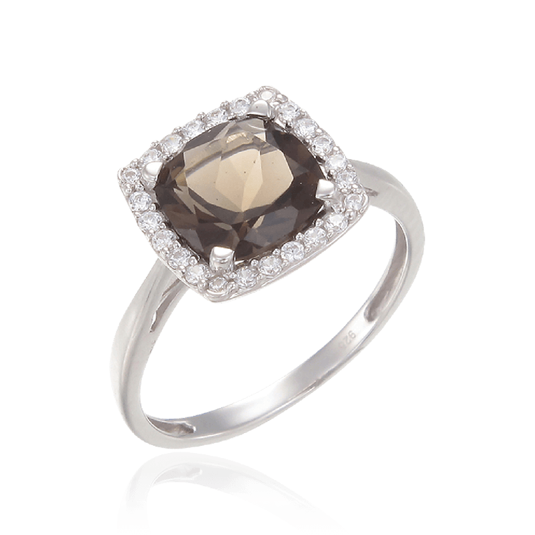 Sophisticated Luscious Natural Smoky Quartz Ring with Halo