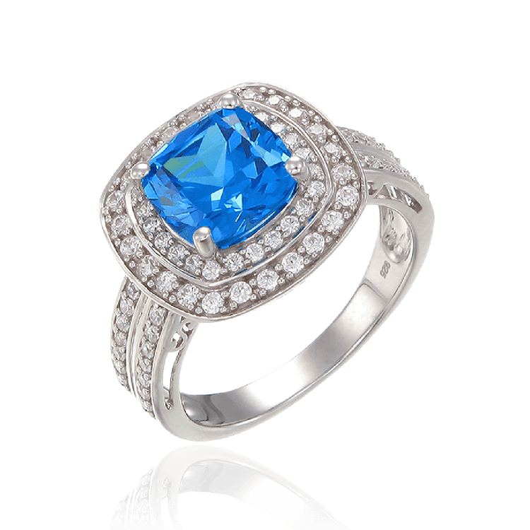 Sparkling Blue Ring with Double Halo