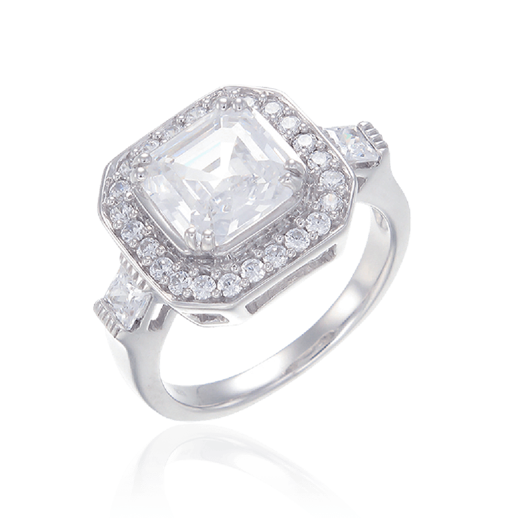Square Cut Ring with Halo Setting