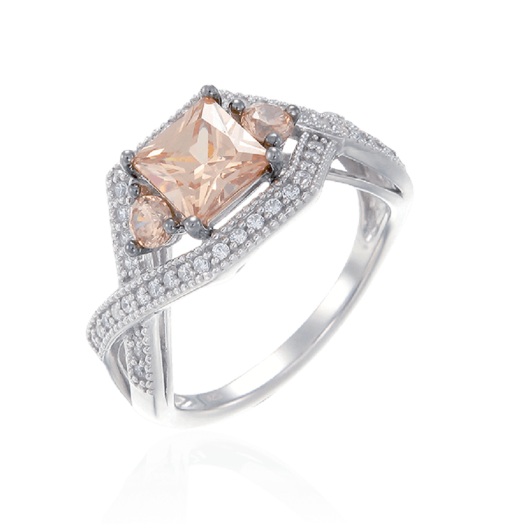 Sparkling Square Champagne Stone with Accented Setting