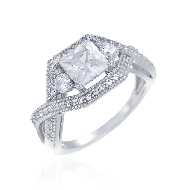 Sparkling Square Stone with Accented Setting