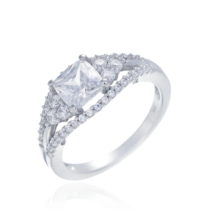 Sparkling Square Stone with Split Band Design