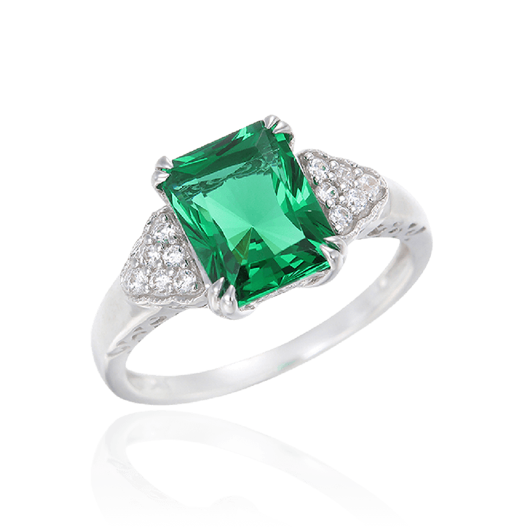 Green Alpinite Emerald Cut Cluster Ring
