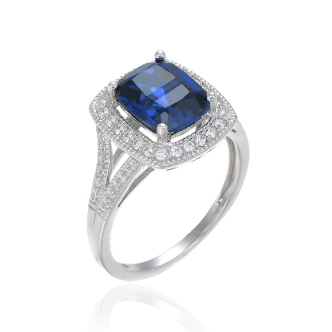 Accented Split Band Sapphire Emerald Cut Ring