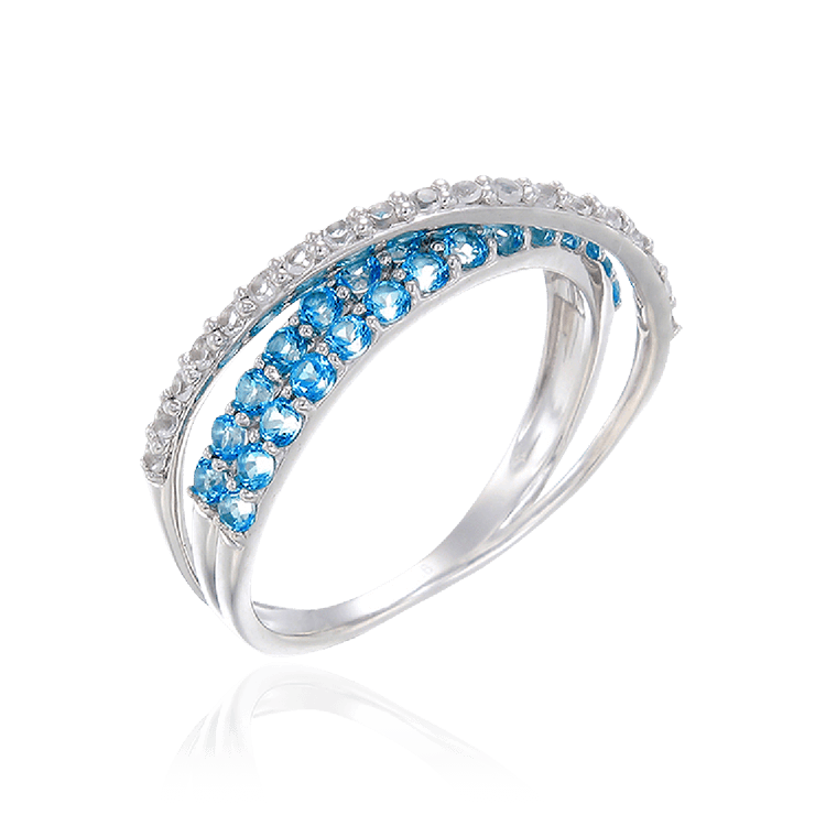 Passion Topaz Three Band Ring with Natural White Topaz