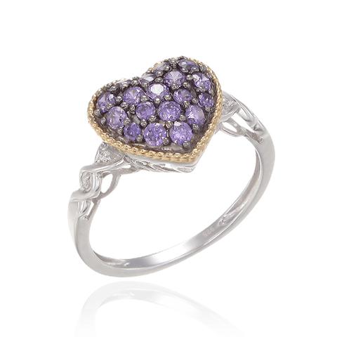Amethyst Heart Ring with 18K Yellow Gold Finished Rope Detail